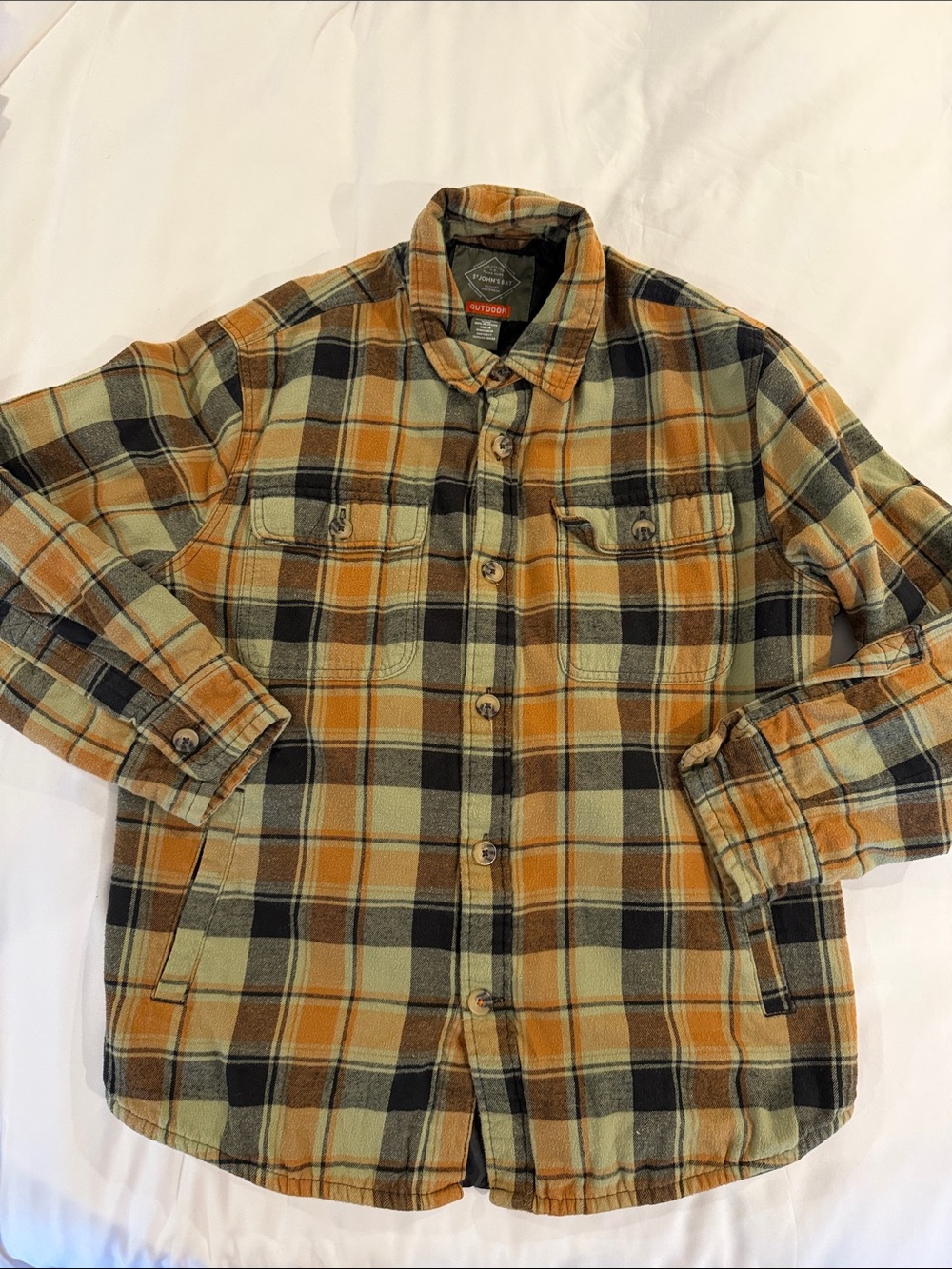 St. John's Bay Men's Plaid Shirt Jacket in Mustard, Olive & Black